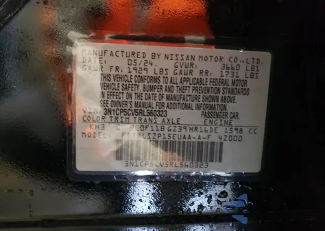 2024 Nissan Kicks Sv z USA, uszkodzony, nr VIN 3N1CP5CV5RL560323